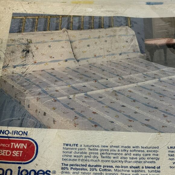 Vintage Twin Fitted & Flat Sheet & Pillowcase Morgan Jones Delicate Flowers - Picture 7 of 7